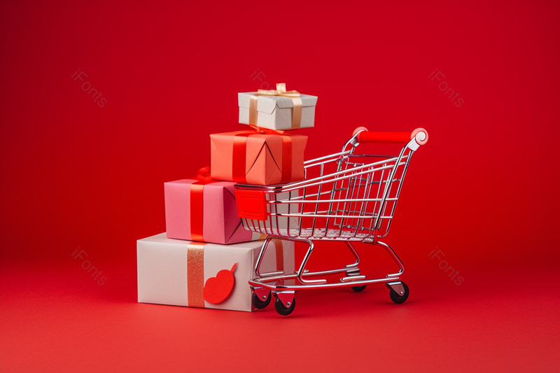 促销活动购物车和礼品盒,高清,摄影图,摄影图片,图片大全,摄影图免费下载